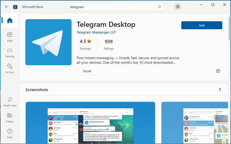 從Microsoft Store下載PC版Telegram