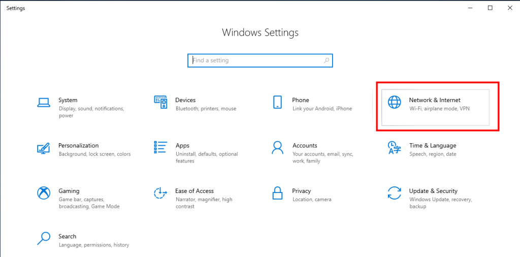 Open network settings