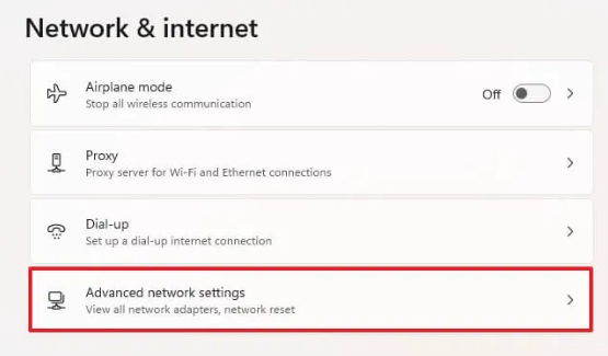 Go to advanced network settings