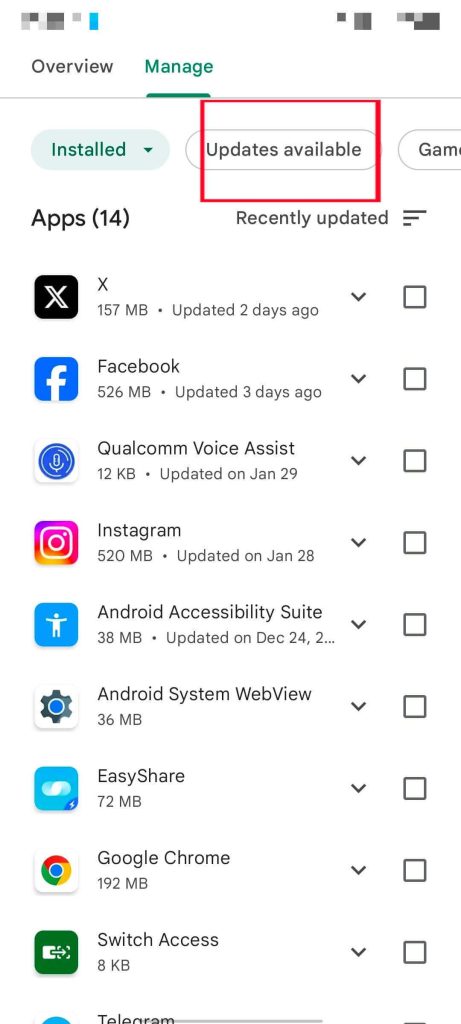 Updates available in Play Store