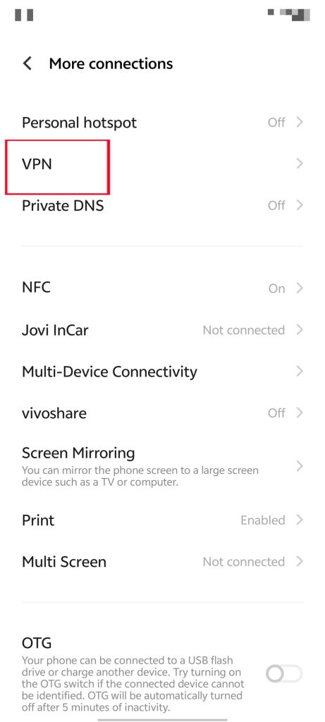 VPN settings on Android