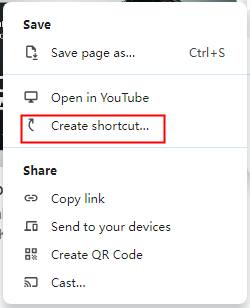 Select “Create Shortcut”