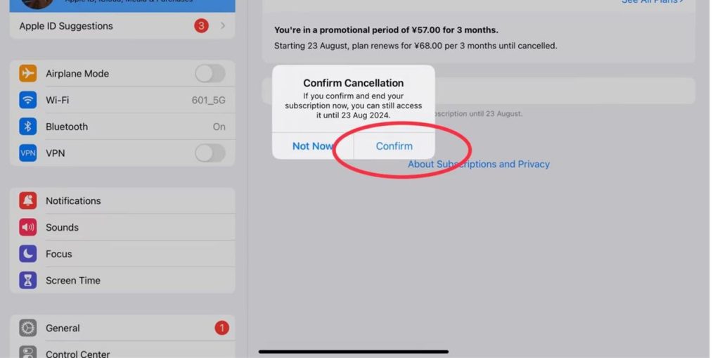 confirm your decision to cancel the app subscription