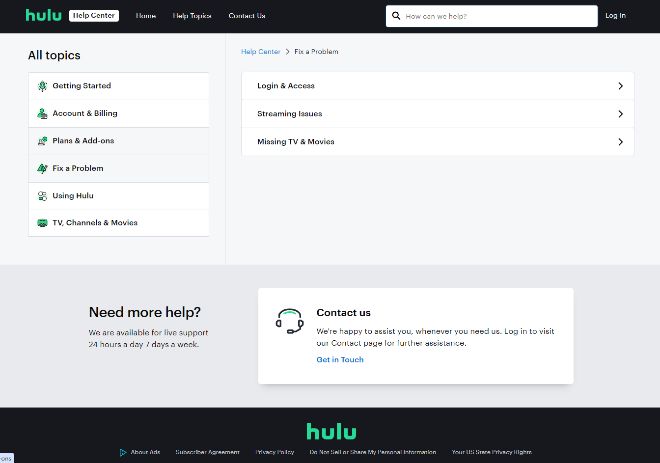 Hulu help center