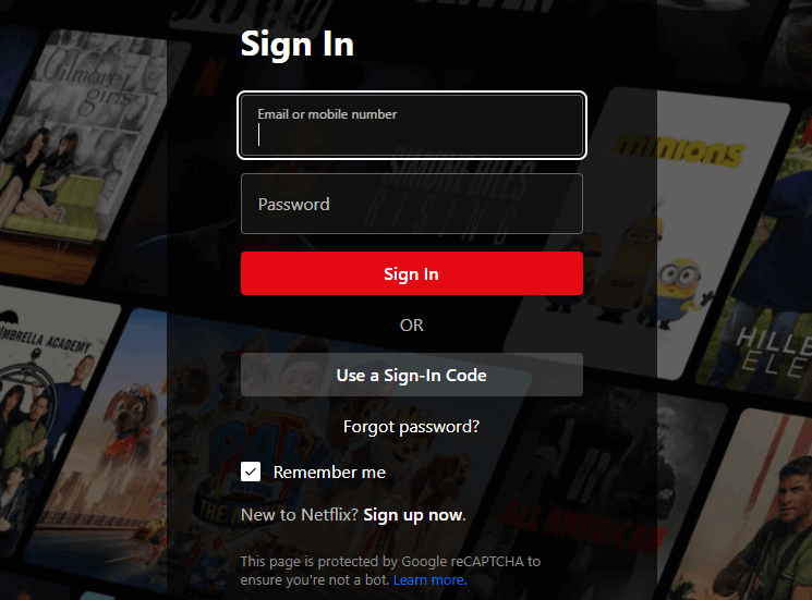 Netflix Login Page