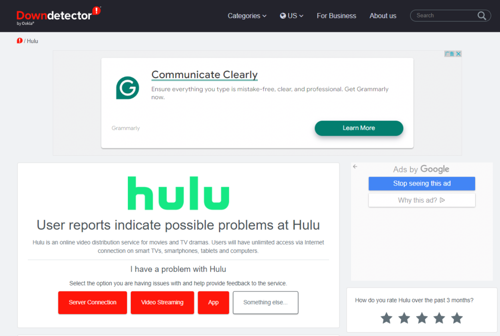 使用DownDetector检查 Hulu 是否无法访问