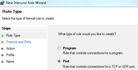 Select "Port" Rule Type