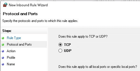 Select "TCP" for Port 443