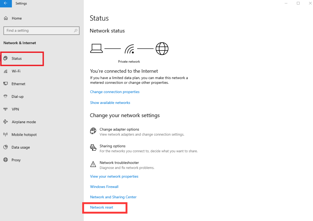 reset network settings on Windows 10