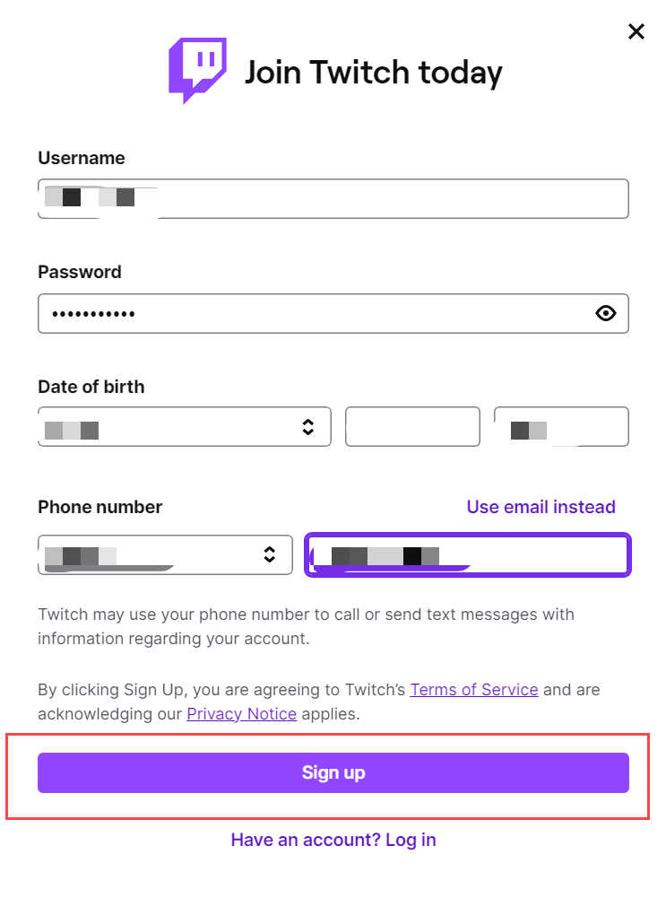 Twitch Sign Up