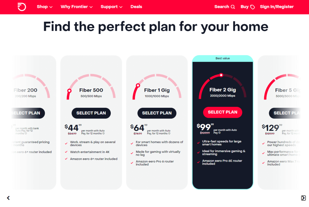 Frontier fiber price