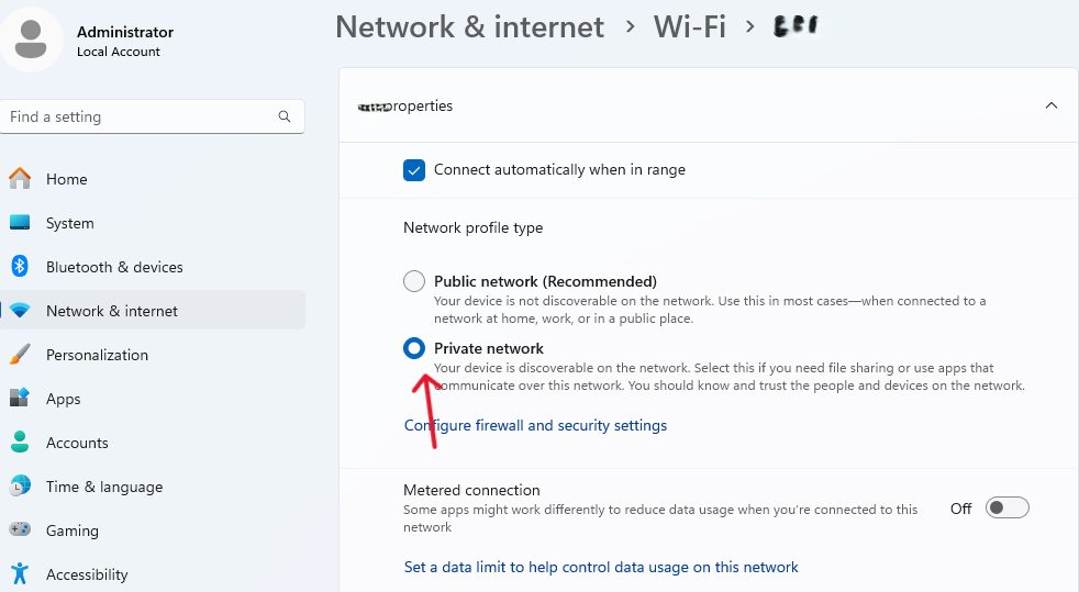 Change Network from Public to Private in Windows 11