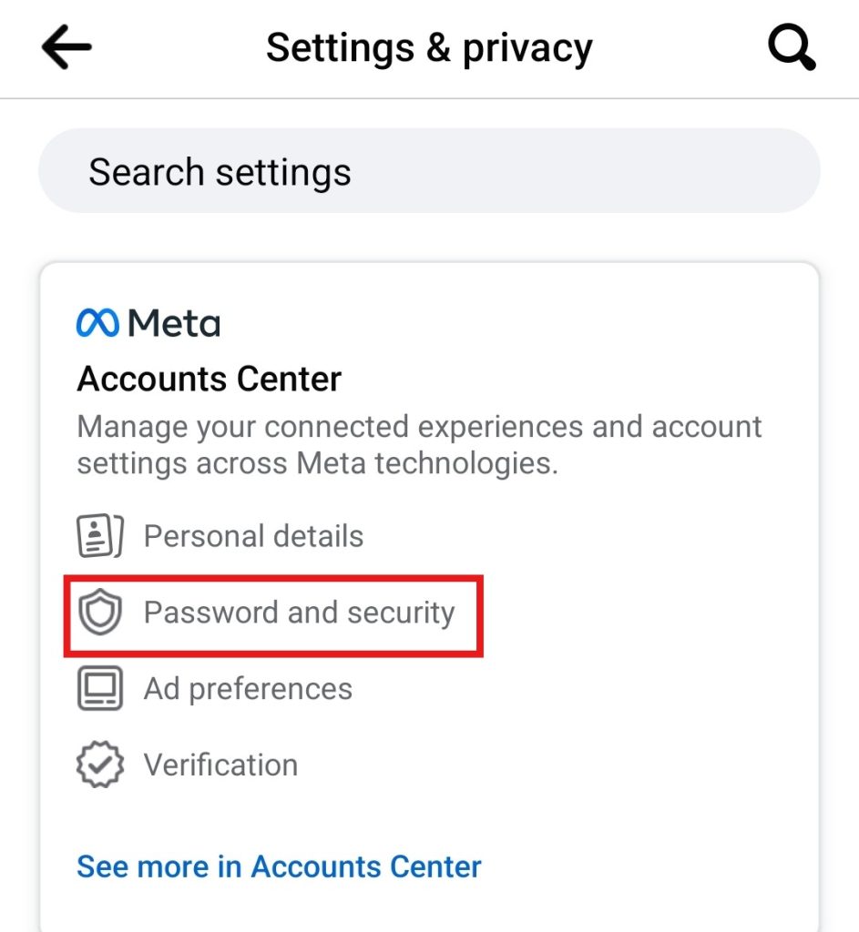 Select “Password and Security”