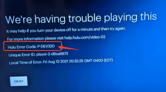 Hulu Error Code P-DEV320