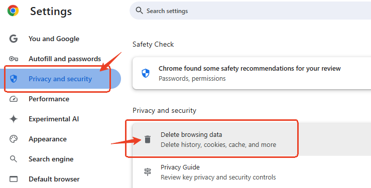 Clear cache and data