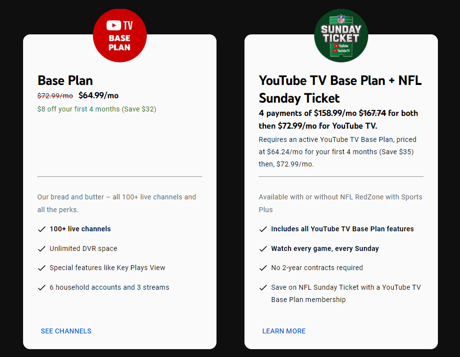 Plan de suscripción a YouTube TV