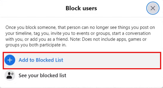 click “Add to Blocked List”