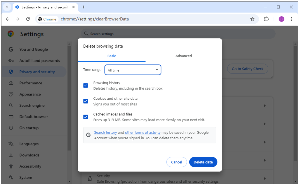 Clear Browser Cache and Cookies