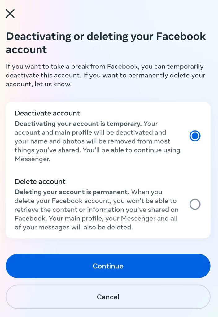 How to deactivate Facebook account on PC