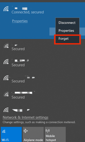 Forget a WiFi Network on Windows 10/11 Using the WiFi Menu