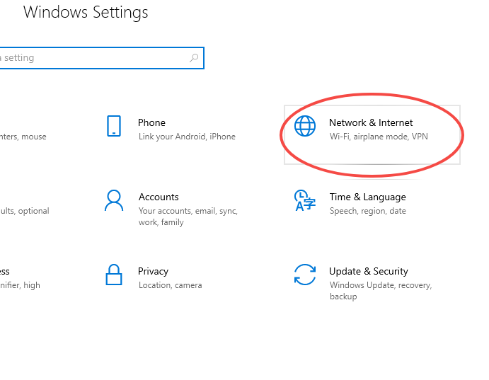 Find "Network & Internet" in Settings