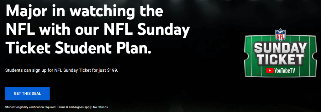 Студенческий план YouTube TV NFL Sunday Ticket