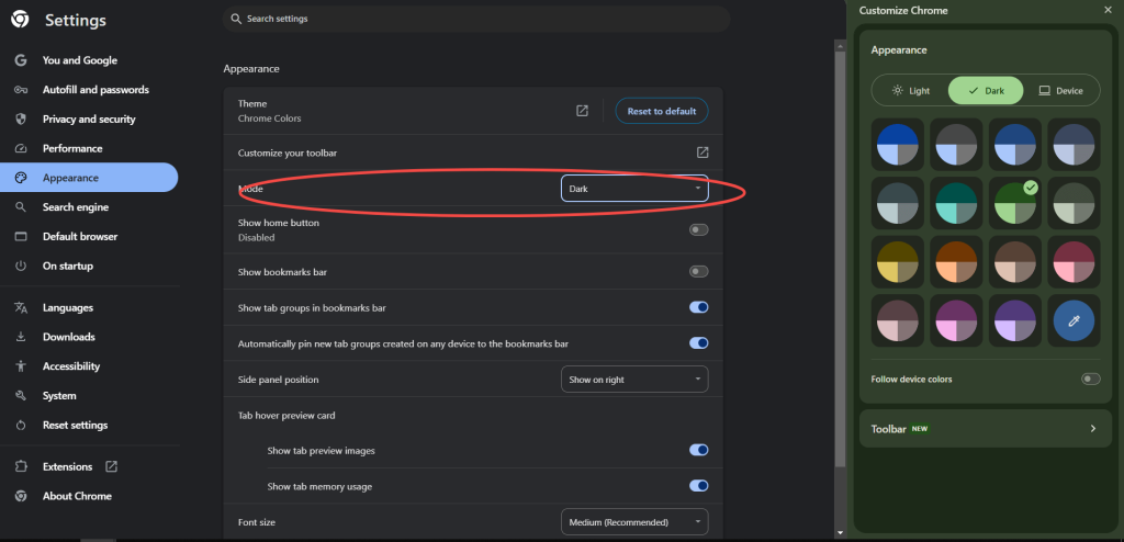 Select Chrome Dark Mode and add it to the Chrome system