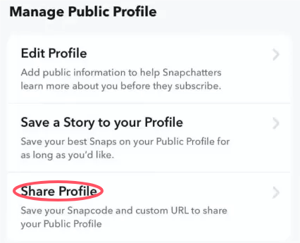 Поделиться профилем Snapchat.