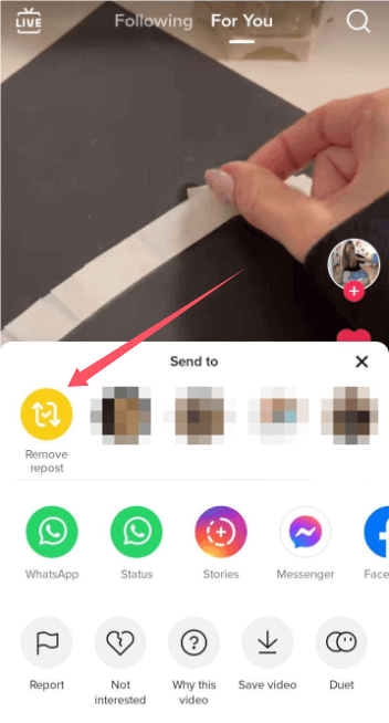 Encuentra el «botón Eliminar» de TikTok en «Compartir»