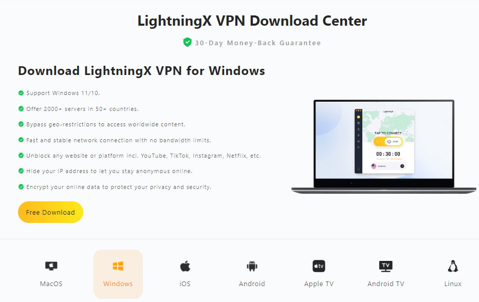 LightningX VPN：бесплатный vpn для amazon prime