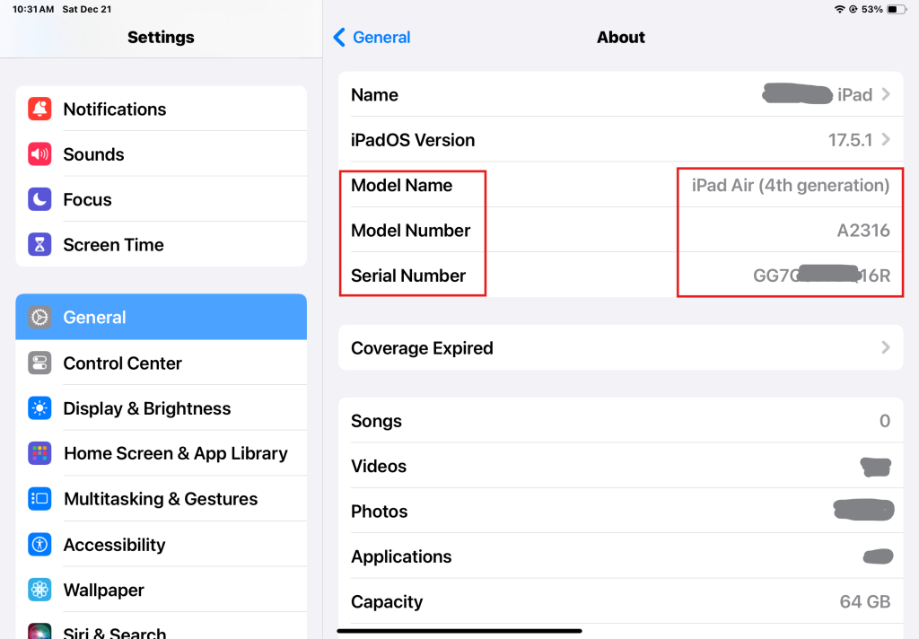 iPad Air 4 model info