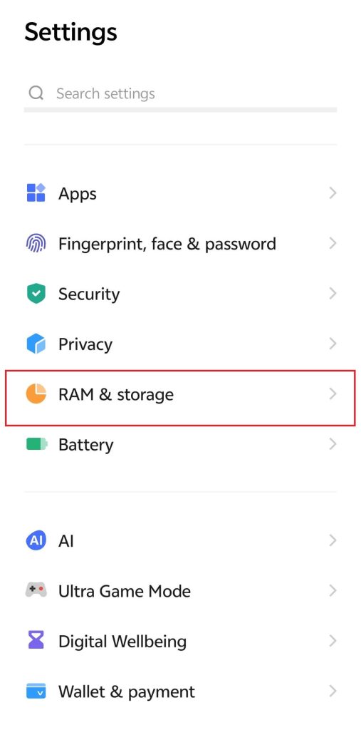 RAM & Storage in Vivo Settings