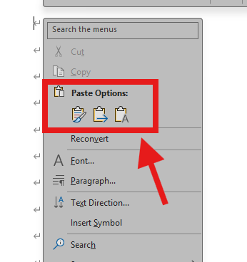 Paste on a laptop using the right-click menu