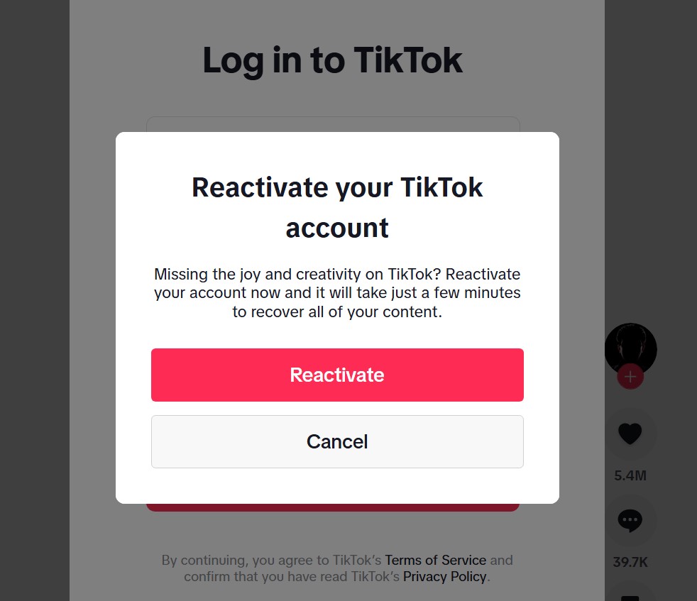 Reactivate the TikTok Account