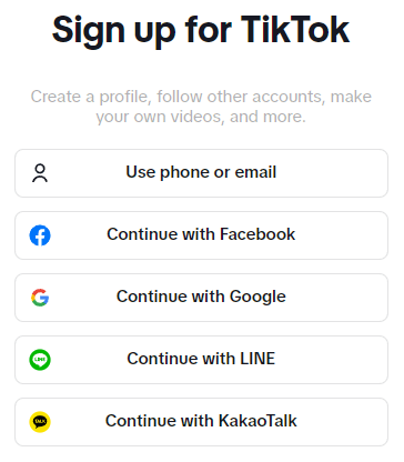 Access TikTok Sign Up Screen