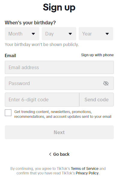 Sign Up for TikTok with Email
