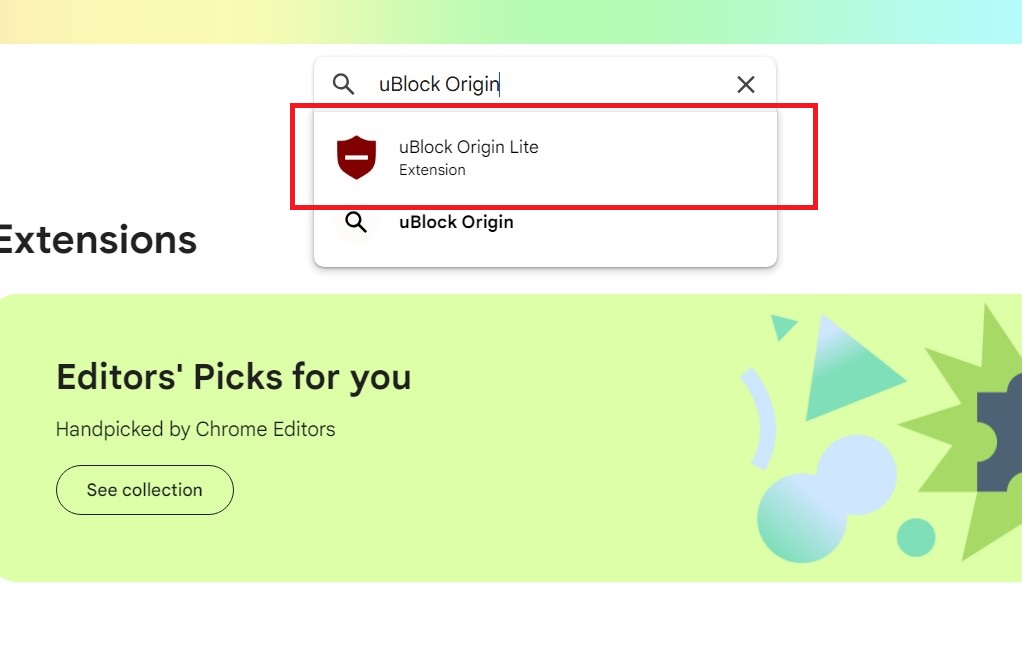 Search for uBlock Origin Lite