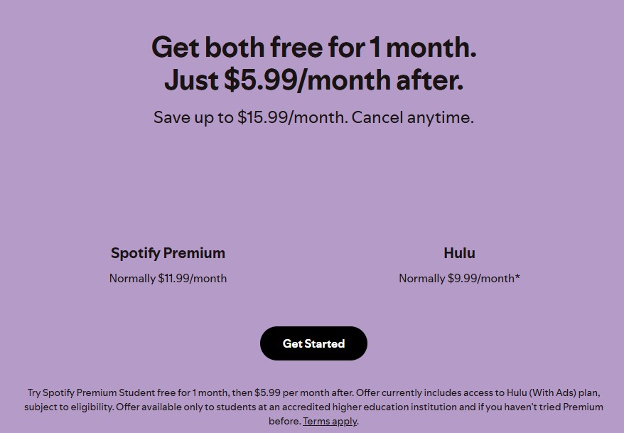 Plan Spotify Student Premium con Hulu