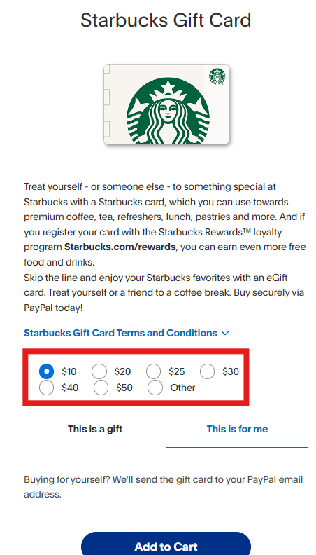 PayPal Gift Card Example