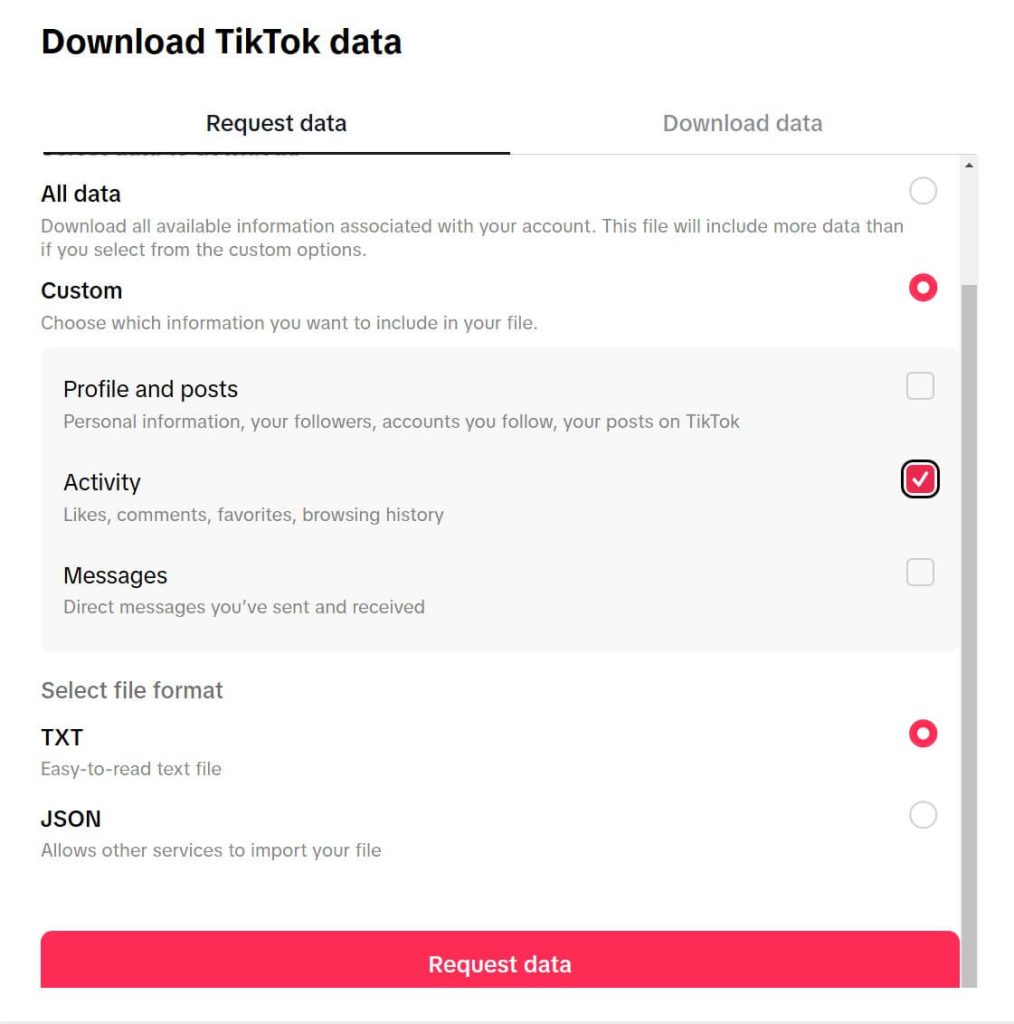 Download TikTok Watch History Data