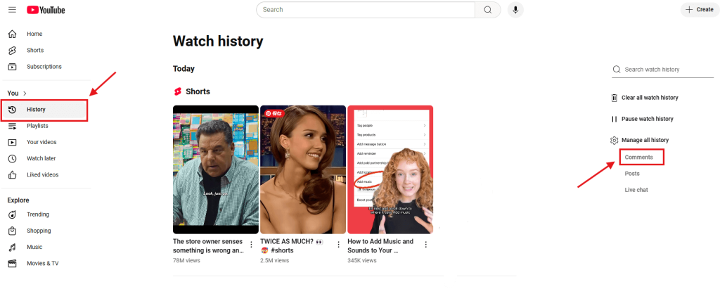 查看YouTube评论历史记录