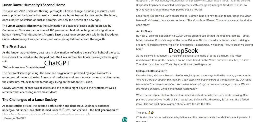 DeepSeek vs ChatGPT: Writing a Story