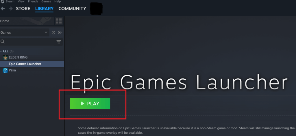 Click Play to Open Epic Games Launcher Through Steam