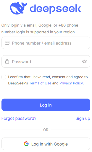 Log in to DeepSeek account