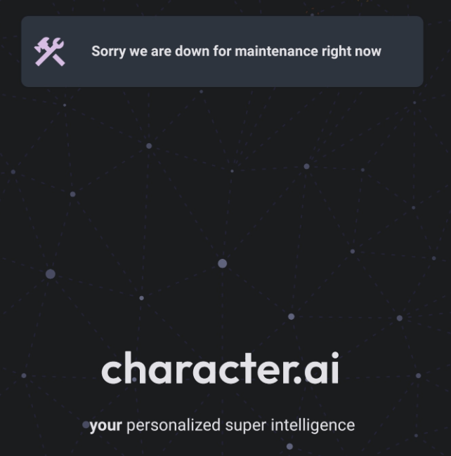 Character AI app page: Character AI is down