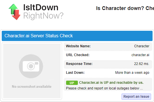 Check-Character-AI-down-issue tool: isitdownrightnow