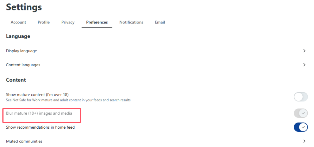 Enable Blur mature (18+) images and media option