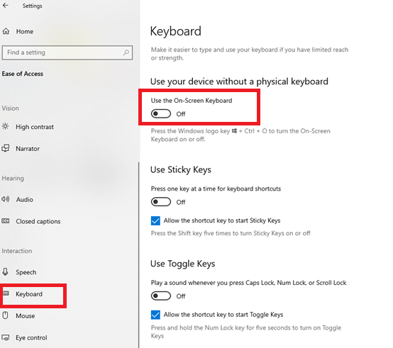 Enable the On-screen Keyboard On Windows