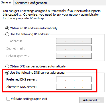 Измените DNS-серверы