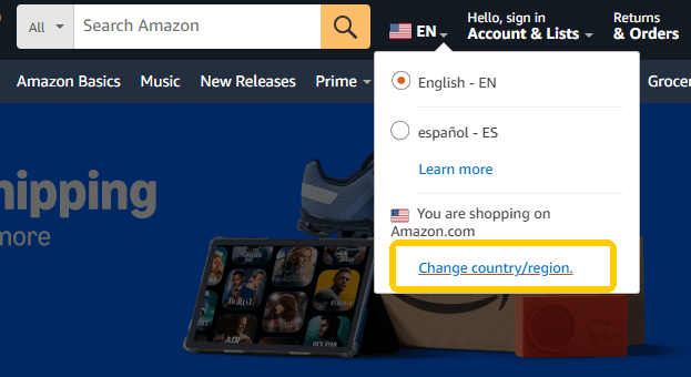 Cambiar su país en Amazon (Amazon Web)